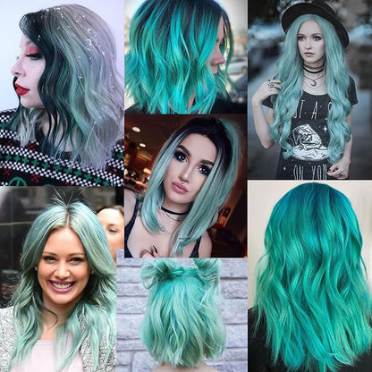12 PCS Teal Hair Extensions Clip in, 20-inch Colored Party Synthetic Neon Highlights Extensions, Cyan Hair Accessories for Kids Girls Women Hair Pieces (Mint Green)