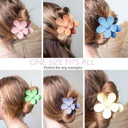 Flower Hair Clips 6 PCS Flower Claw Clips Daisy Clips for Women Matte Large Claw Clips Strong Hold Jaw Clamps Hair Accessories for Thick Hair 6 Colors