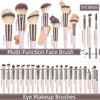 MAANGE Makeup Brush Set, 51 Pcs Makeup Tool Set Premium Synthetic Foundation Powder Concealers Eye shadows Blush Makeup Brushes (Pink)