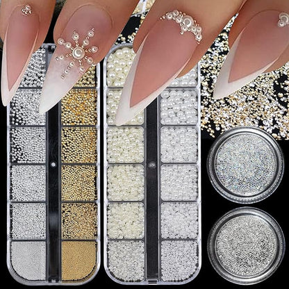 Nail Art Rhinestones with Pearls Flatback Pearls Nail Charms Luxurious Supplies Accessories Gold Silver Gems Jewelry Decorations for Women Manicure Design