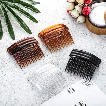 12 Pieces Plastic Teeth Hair Combs Tortoise Side Comb Hair Accessories(Black, Transparent, Dark Brown, Light Brown)