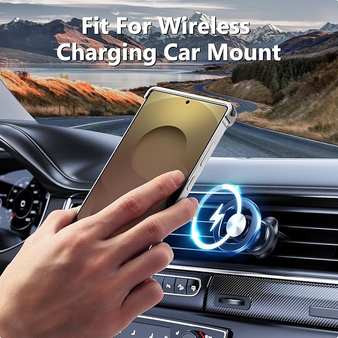 S25 Ultra Case Leather Magnetic with Ring Kickstand, Frameless for Samsung Galaxy S25 Ultra Case for Magsafe, Slim Drop-Proof Protective S25Ultra Cover for Men Women 6.86 Inch, Gray