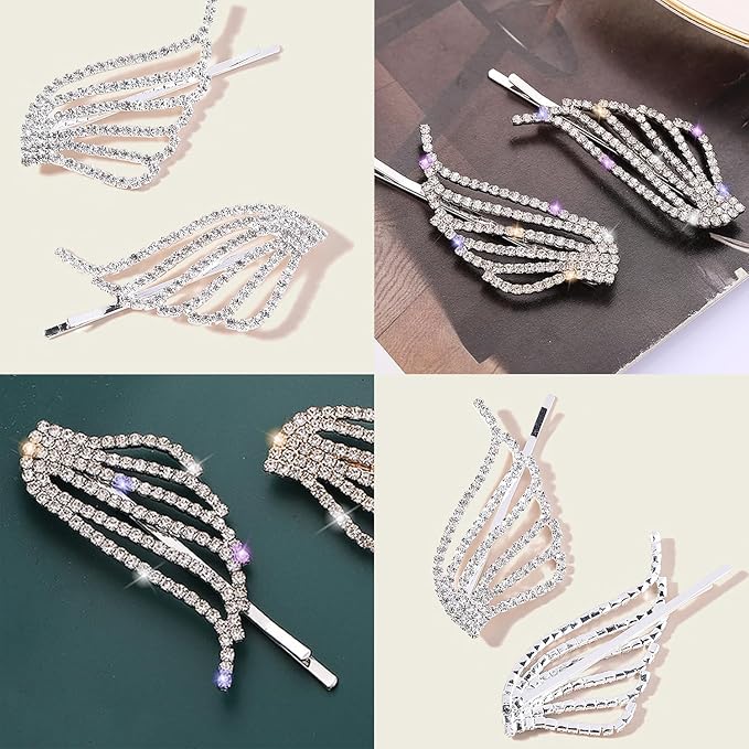 2PCS Rhinestone Hair Pins, Crystal Hair Clips, Handmade Cute Hair Barrettes, Hollow Geometric Hairpins, Elegant Metal Hairpin Hair Accessories Headwear Styling Tools, Gifts for Women Girls (TypeD)