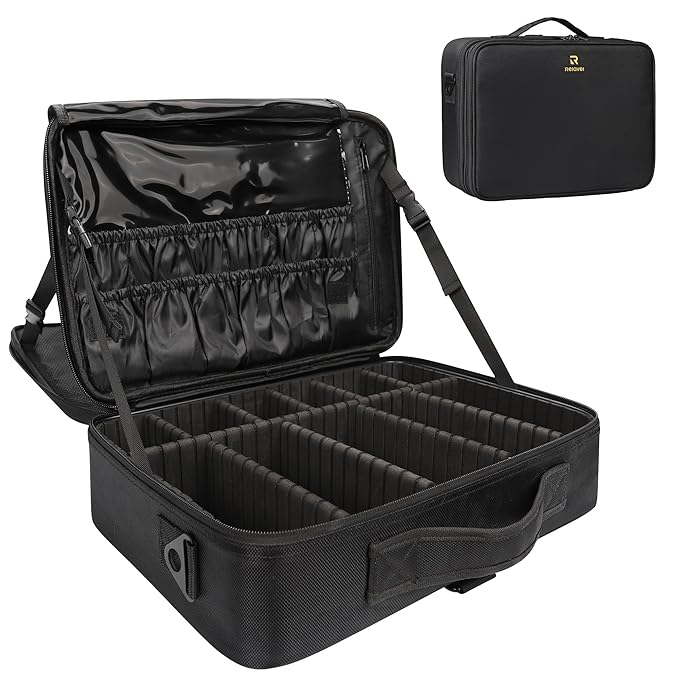 MONSTINA 16.5'' Large Capacity Makeup Case 3 Layers Cosmetic Organizer Brush Bag Barber Train Case Makeup Artist Box for Hair Curler Hair Straightener Brush Set and Cosmetics