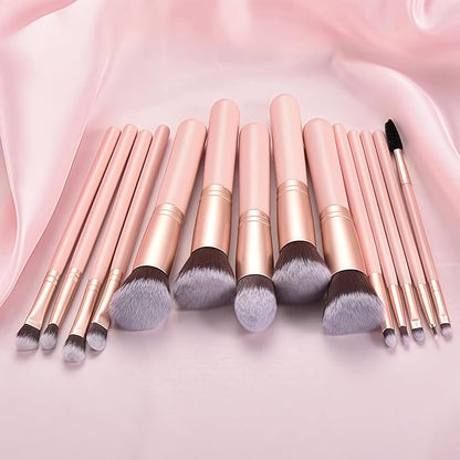 Makeup Brushes Pink wooden Makeup Brushes,14pcs make up brushes for girls Set Premium Synthetic Foundation Brushes Blending Face Powder Eye Shadow Concealer Make Up Brushes Tool Storage Bag (pink)