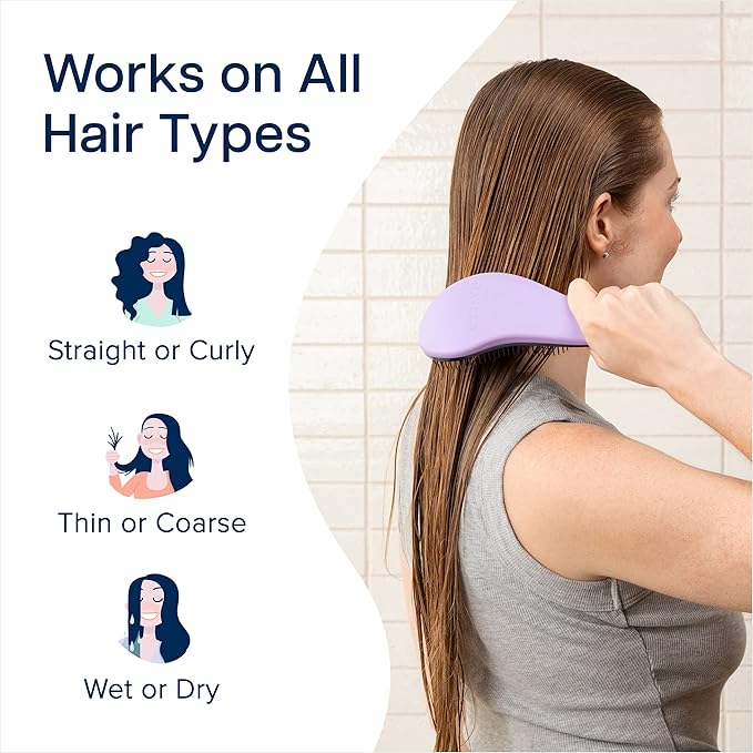 Crave Naturals Glide Thru Detangling Hair Brush for Adults and Kids - Detangler Hairbrush for Curly or Straight, Wet or Dry Hair - Gentle on Tangles Hair Comb - Purple and Pink Hearts (Pack of 2)