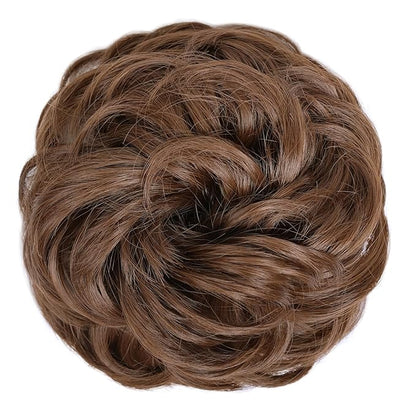 MORICA 1PCS Messy Hair Bun Hair Scrunchies Extension Curly Wavy Messy Bun Hair Synthetic Chignon Hairpieces for Women(Light Golden Brown 12#)