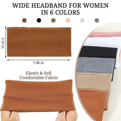 GoldenFleece 6 Pack Wide Headbands for Women Thick Elastic for Women's Hair Boho Head Bands for Thick Thin Dry Nurse Workout Sport Yoga Hair Styling Accessories