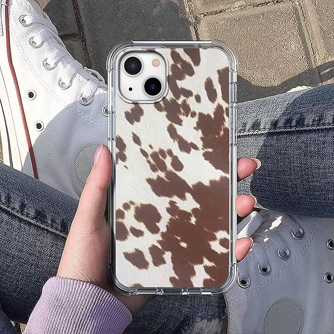Case for iPhone 14 with Cowhide Pattern,Farm Animal Retro Western Cattle Desgin,Trendy Soft TPU Bumper Phone Cover(14,Leather)