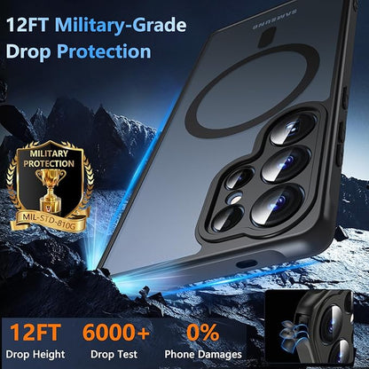OWKEY Samsung Galaxy S25 Ultra Case 6.86'', Magnetic S25 Ultra Case for Magsafe with Tempered Glass Screen, [Shockproof Military] Translucent Back Slim Bumper Cover Phone Case Galaxy S25 Ultra, Black