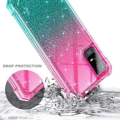 NZND Designed for TCL ION X Case, TCL ION V with [Built-in Screen Protector], Full-Body Protective Shockproof Rugged Bumper Cover, Impact Resist Case (Glitter Pink/Aqua)