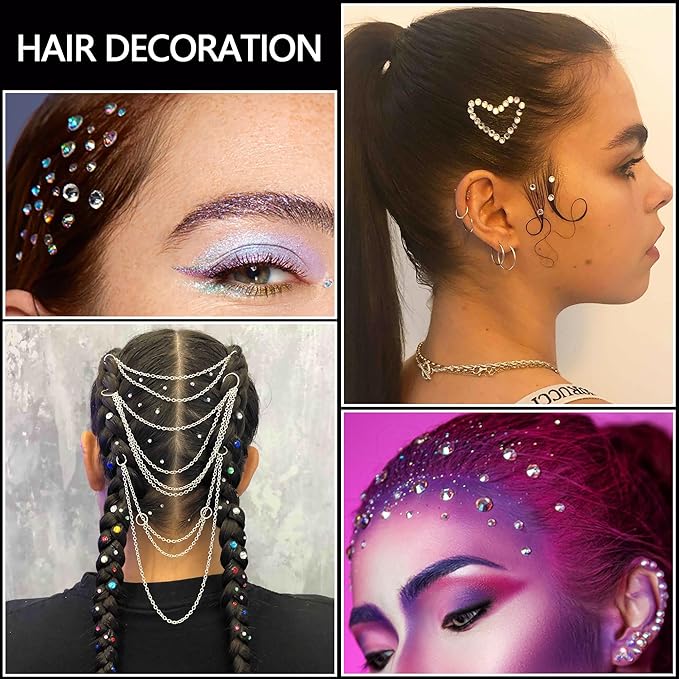 NIACONN 1760 Pcs Green Hair Jewels Face Gems Stick on, Self Adhesive Glitter Rhinestones Stickers for Women Body Eyes Nails Festival Halloween Makeup & Crafts