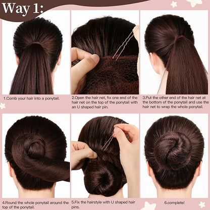 FANDAMEI Hair Net for Kids, Invisible Hair Nets 20PCS with U Shaped Bobby Pins 40PCS,30cm Hair Nets for Buns, Bun Hair Nets for Ballet Girls Hair Accessories Set for Hair Styling,Women,Girls-Brown