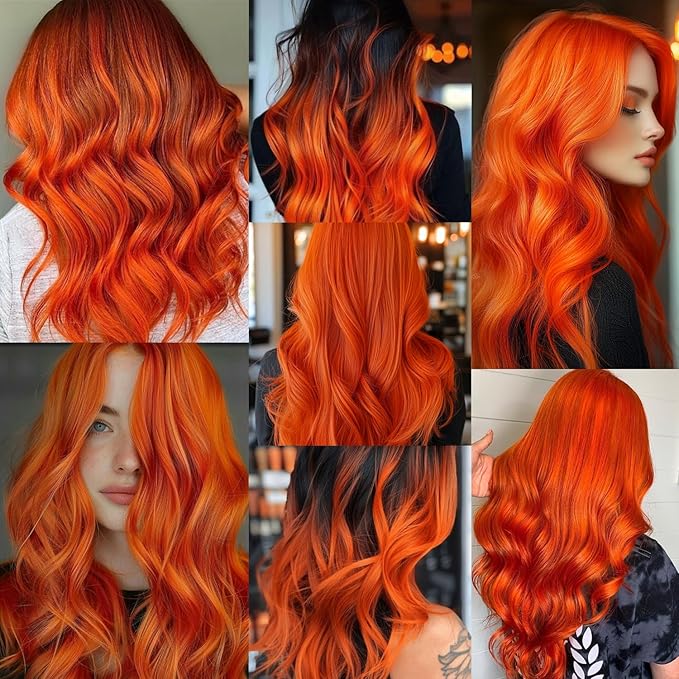 22 inch Colored Hair Extensions, Multi-colors Party Highlights Clip in Synthetic Hairpiece for Halloween Girl Women Kids Party Gift(10 PCS Orange)