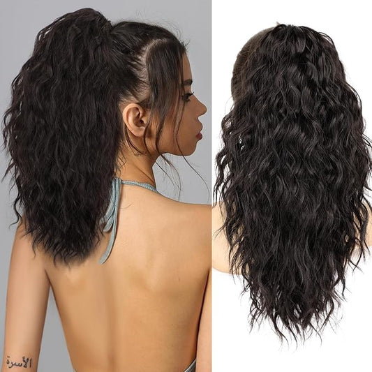 ORSUNCER Ponytail Extension 18" Curly Pony Tail Clip in Claw Ponytail Fluffy Natural Looking Synthetic Hairpiece for Women