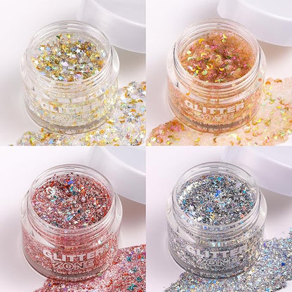 2 Pack Body Glitter Gel - Cosmetic-Grade, Color Changing Christmas Glitter Makeup for Face, Body, and Hair, Safe and Easy to Use, Perfect for Festivals Parties (01 Golden Mirage + 02 Stardust Pink)