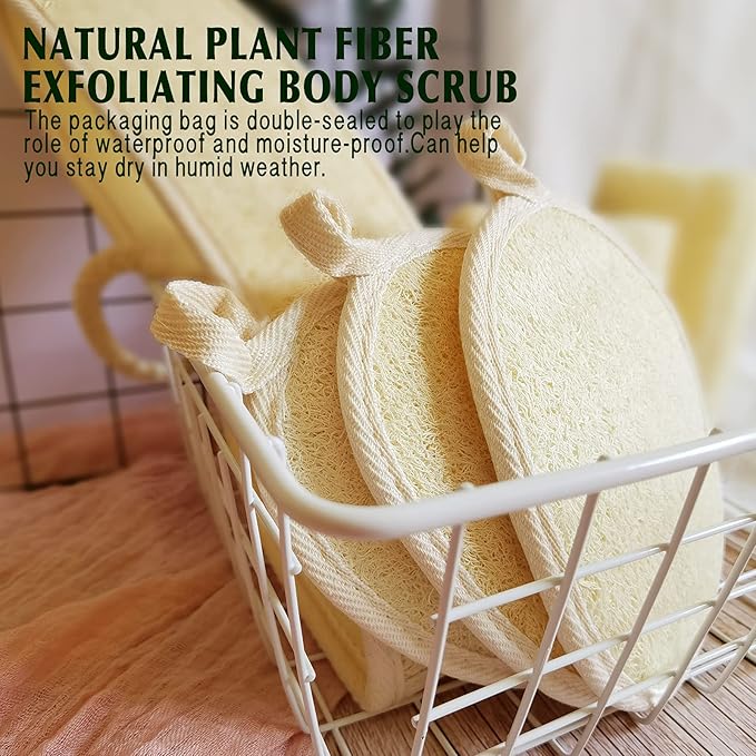 Natural Loofah Sponge Exfoliating(4 Packs),Made with Eco-Friendly and Biodegradable Shower Luffa Sponge, Loofah for Women and Men, Brown