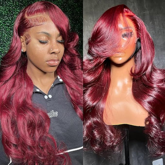 99j Burgundy Lace Front Wigs Human Hair, 20 Inch 13x4 HD Lace Front Wigs Human Hair Body Wave, 180 Density Pre Plucked Baby Hairline, Full Frontal for Black Women