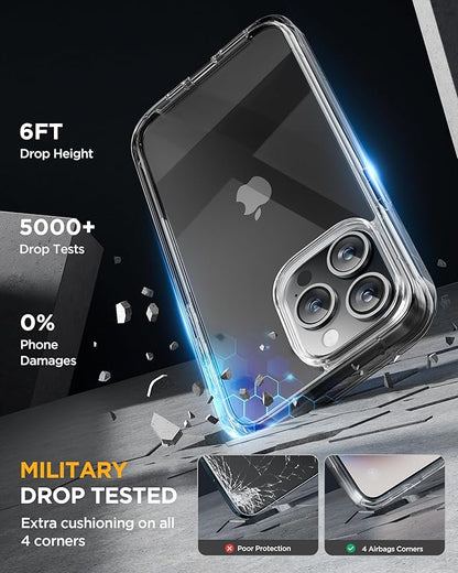 Miracase Glass Series for iPhone 15 Pro Max Case 6.7 Inch, Full-Body Drop Proof Phone Case for iPhone 15 Pro Max with Built-in 9H Tempered Glass Screen Protector + Camera Protector, Clear Black