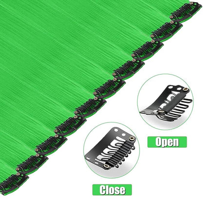 12 PCS Green Hair Extensions Clip in, 22 Inch Colored Hair Accessories Party Highlights Long Straight Synthetic Hairpieces for Women Kids Girls