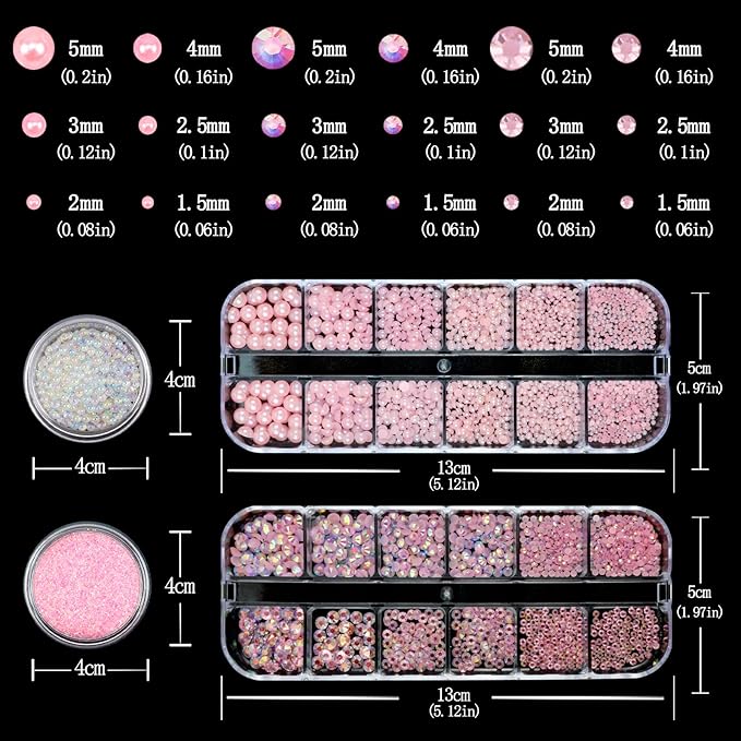 Nail Art Rhinestones Pink Nail Charms Resin Clear Jelly Rhinestones Pearls Glitter Supplies Crystal Gems Bubble Bead Accessories for Women Manicure Decorations Design