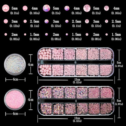 Nail Art Rhinestones Pink Nail Charms Resin Clear Jelly Rhinestones Pearls Glitter Supplies Crystal Gems Bubble Bead Accessories for Women Manicure Decorations Design
