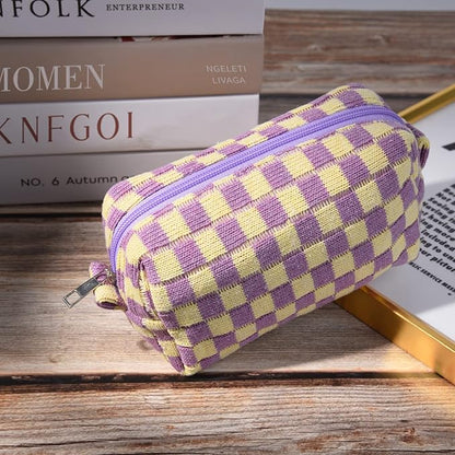 2 Pieces Makeup Bag Checkered Cosmetic Bag Purple Blue Makeup Pouch Travel Toiletry Bag Organizer Cute Makeup Brushes Storage Bag for Women