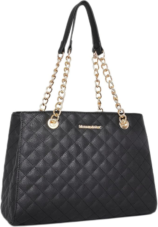 Montana West MEDIUM Tote Bag for Women Quilted Chain Handbags Shoulder Purse