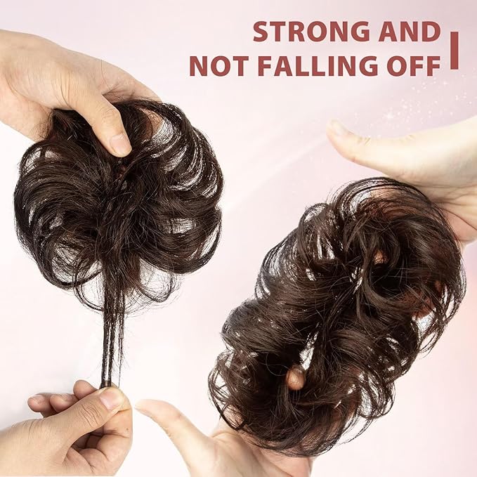 1 PCS Messy Bun Hair Piece Real Human Hair Thick Updo Wavy Curly Chignon Ponytail Hair Extensions Hair Bun Hairpieces for Women Girls (#1 Jet Black)