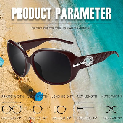 Joopin Big Womens Sunglasses Polarized Trendy Sun Glasses Large Rectangle UV Protection Rhinestone Sunnies
