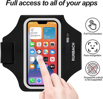 Armband for iPhone 16/16 Pro/15/15 Pro/14/14 Pro/13/13 Pro/13 Mini/12/12 Pro/12 Mini/11/11 Pro/XR/XS/X/SE/8/7/6,Water Resistant Sport Armband with Zipper Slot for Airpods and Car Key (Black)