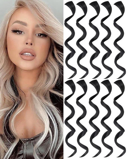 10 PCS Black Curly Wavy Clip-in Synthetic Hair Extensions, Rainbow Neon Party Highlights, Colorful Hair Accessories for Kids, Girls, Women, 17 Inch