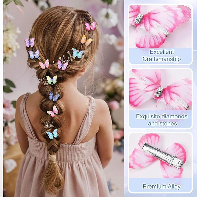 20Pcs Butterfly Hair Clips for Women Moving Glitter Butterfly Clip Fairy Accessories Light