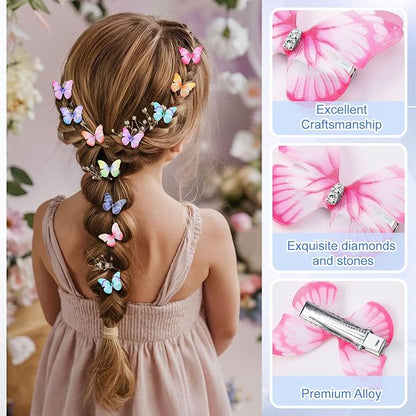20Pcs Butterfly Hair Clips for Women Moving Glitter Butterfly Clip Fairy Accessories Light