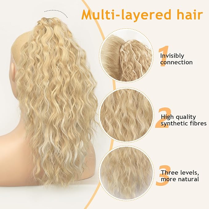 ORSUNCER Ponytail Extension Claw 18" Curly Pony Tail Clip in Claw Hair Extensions Fluffy Natural Looking Synthetic Hairpiece for Women