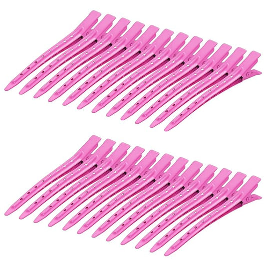 24 Packs Duck Bill Clips, Bantoye 3.35 Inches Rustproof Metal Alligator Curl Clips with Holes for Hair Styling, Hair Coloring, Rose Red