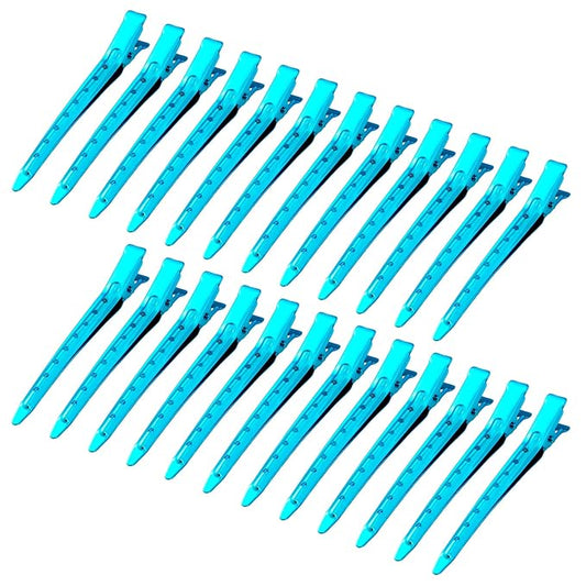 24 Packs Duck Bill Clips, Bantoye 3.35 Inches Rustproof Metal Alligator Curl Clips with Holes for Hair Styling, Hair Coloring, Bright Blue
