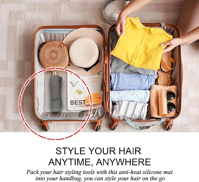 11" X 7.5" Large Heat Resistant Silicone Mat for Hair Styling Tools with Pouch, Hot Iron Pad Counter for Curling Iron Straightener, Curling Iron Heat Mat, Flat Iron Holder - Gray