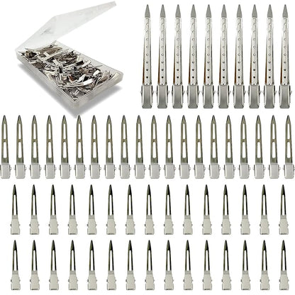 Styling Hair Clips, Silver Metal Duck Billed Hair Clips for Women Styling Sectioning, Duckbill Long Hair Clips, Pin Curl Clips for Hair, Alligator Roller Clip with Case