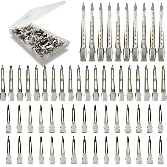Styling Hair Clips, Silver Metal Duck Billed Hair Clips for Women Styling Sectioning, Duckbill Long Hair Clips, Pin Curl Clips for Hair, Alligator Roller Clip with Case