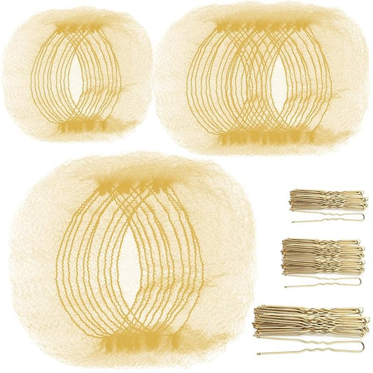 Teenitor Hair Nets Invisible Elastic Edge Mesh and Bobby Pins Set,40 Pieces HairNets, 80 Pieces U Shaped Pins for Ballet Bun,3 Size, Blonde
