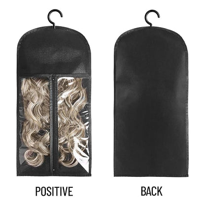 2PCS Hair Extension Holder Wig Stand & Organizer - Hanger & Bag for Multiple Wigs (Black)