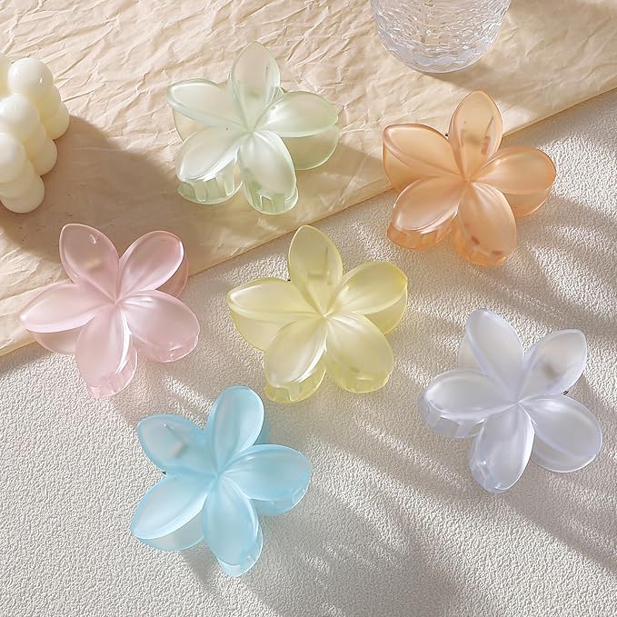 Hawaiian Flower Hair Clips for Women 6 Pack Flower Hair Claw Clips Plumeria Claw Clips for Thin Hair Large Claw Clips for Thick Hair Beach Tropical Hair Accessories for Girls - Ice cream
