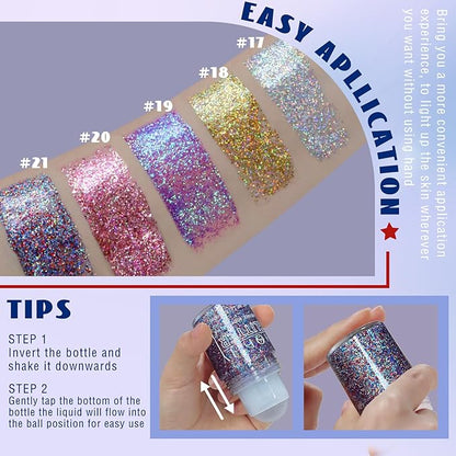 Red White and Blue Roll-on Body Glitter Gel, 4th of July Accessories Holographic Face Glitter Gel, Fourth of July Costume Makeup for Independence Day President's Day Patriotic Veterans Day