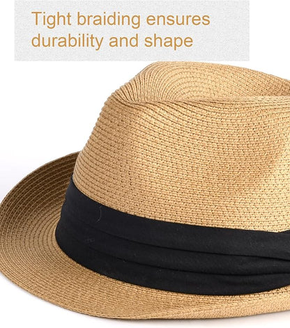 FURTALK Fedora Straw Sun Hat for Men Women Foldable Roll Up Short Brim Trilby Hat Panama Beach Hat UPF 80+