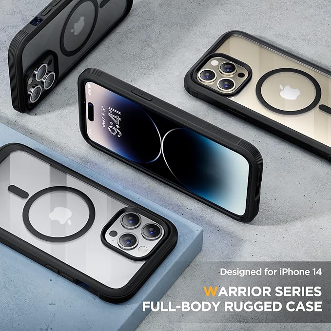 Miracase Magnetic for iPhone 14 Pro Case, [Compatible with MagSafe] [Built-in Tempered Glass Screen Protector] Full-Body Rugged Protective Case with Camera Lens Protector, Black