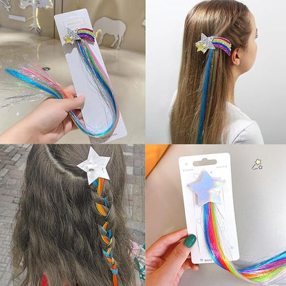 6 Pcs Hair Clips for Girls, Rainbow Hairpieces Hair Extensions Cute Colored Hair Clips for Kids Little Girls