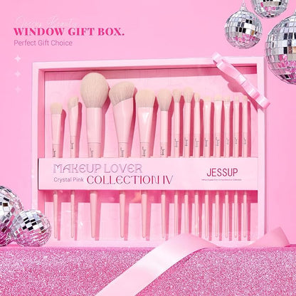 Jessup Pink Makeup Brushes Set 14Pcs Make up Brushes Premium Vegan Foundation Concealer Blush Eyeshadow Eyeliner Powder Highlighter Blending Face Brush Set with Gift Box, T495-G