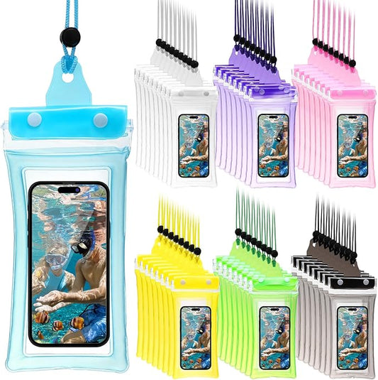56 Pcs Universal Waterproof Phone Pouch Clear Cellphone Dry Bag with Lanyard Outdoor Beach Swimming Snorkeling Bag Plastic Underwater Case for Smartphone up to 6.9 Inch, 7 Colors