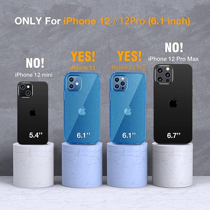 Miracase Glass Series for iPhone 12/12 Pro - Full-Body Rugged Protective Case with Built-in 9H Tempered Glass Screen Protector and Camera Lens Protector - Glitter Blue
